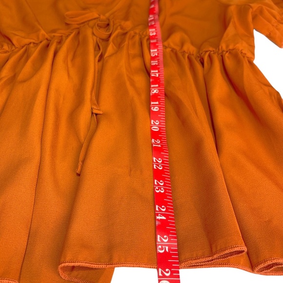 Shein Curve Plus Surplice Neck Puff Sleeve Peplum Top Rust Sexy V Neck - Picture 4 of 16